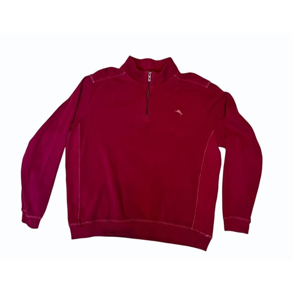 Tommy Bahama  Cotton Maroon 1/4 zip Pullover Ribbed Fabric Contrast Stitching XL - Picture 1 of 14